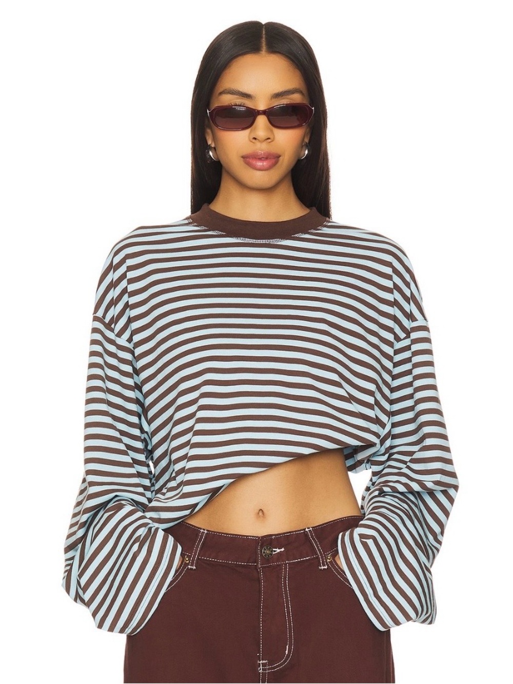 Lioness Bloom Long Sleeve Top Chocolate Sea Stripe Size S